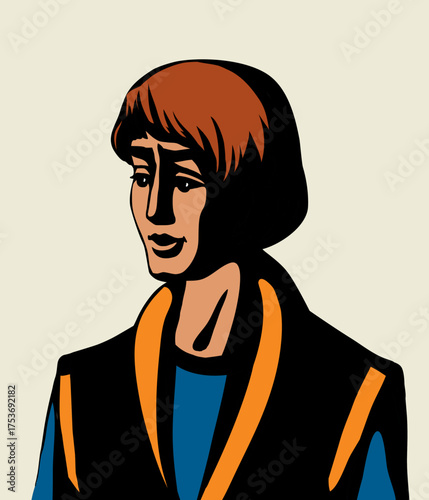 Vector drawing. Young guy servant page