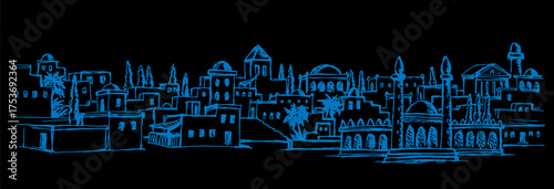 Vector drawing. Old arabic city