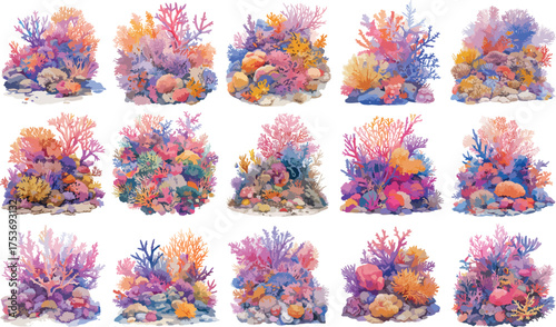 Tropical Reef Watercolor Clipart Clusters