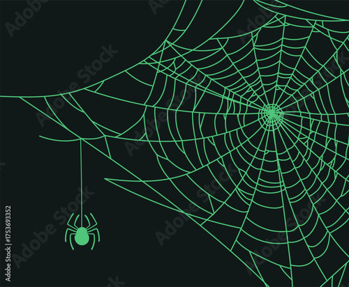 Spooky spider web decor. Halloween horror hanging spider web, October party flat vector background illustration. Cartoon Halloween spider web