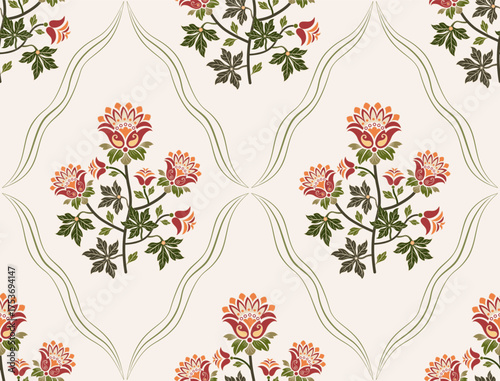 Vector Hand drawn colourful geometric flowers Motifs African boho paisley, seamless patterns with floral for fabric Ethnic Indian Pattern, textiles, clothing, wrapping paper, backdrop, banner.
