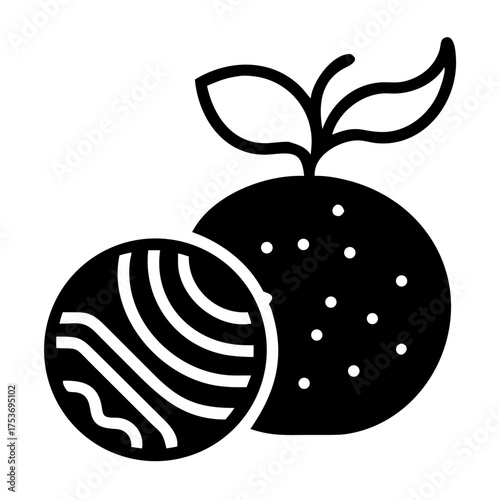 Illustration of a mandarin orange, a sweet and juicy citrus fruit with leaves