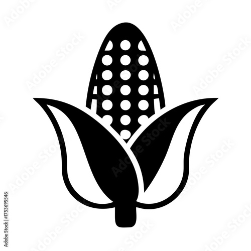 Vector art of corn icon, depicting a cob with kernels and husk, representing agriculture