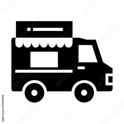 Vector art of black food truck, a mobile kitchen icon for street food and catering