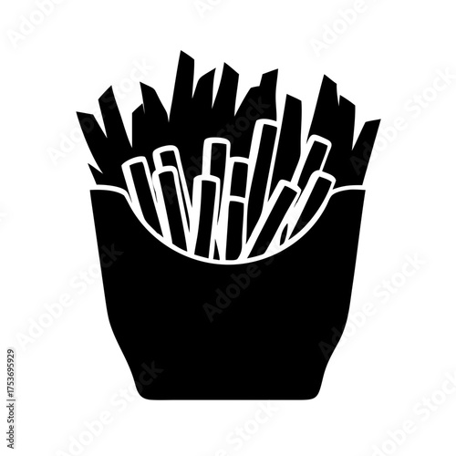 Vector art of crispy french fries in a paper container, a classic fast food favorite