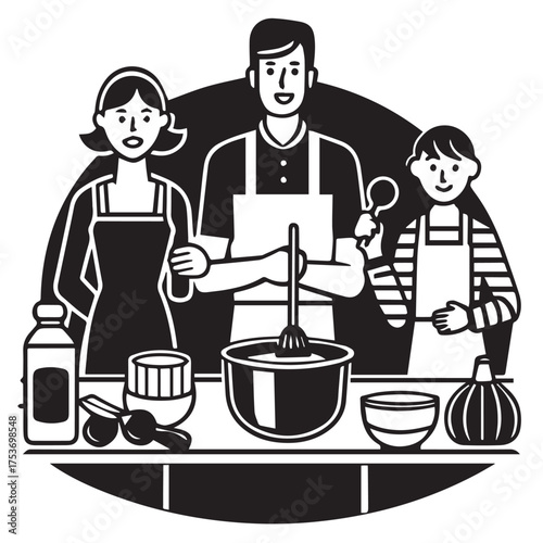 Family cooking together isolated on white background a heartwarming scene of togetherness, illustrating the joy of creating meals and sharing moments in the kitchen, fostering family bonds