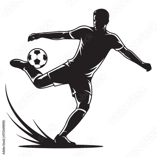 Dynamic soccer player kicking ball silhouette