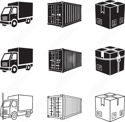 Nine Icons Representing Delivery and Logistics Services shipping transport