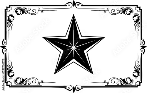 Elegant vintage star emblem framed with ornate scrollwork, an eye-catching decorative element perfect for logos, branding, or creative design projects