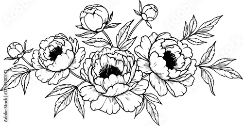 Elegant peony flower arrangement for stunning wedding invitations and sophisticated branding, beautiful floral elements create a romantic, delicate design