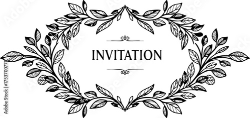 Elegant botanical frame for wedding invitations or greeting cards, perfect for sophisticated celebrations and stylish announcements, easily customizable