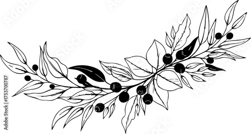 Elegant botanical laurel wreath design element perfect for invitations, branding, or decorative accents offering a touch of nature's beauty and sophistication