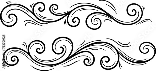 Elegant flourish scroll design accent, perfect for invitations, cards, or vintage designs; add a touch of sophisticated style with this ornamental element