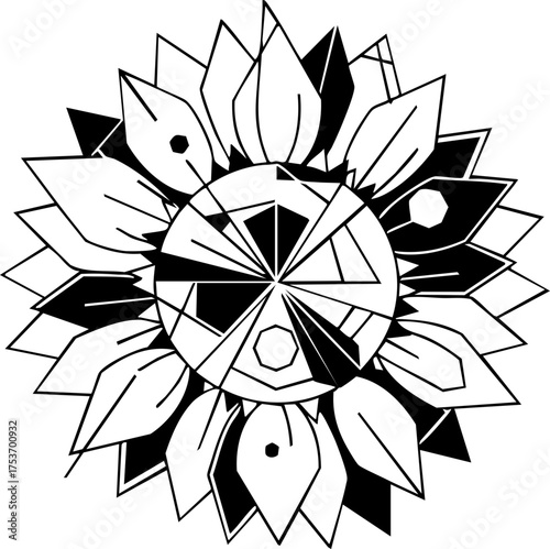 Elegant abstract sunflower design element for creative projects and modern botanical concepts, originally vector based for flexible scaling and use