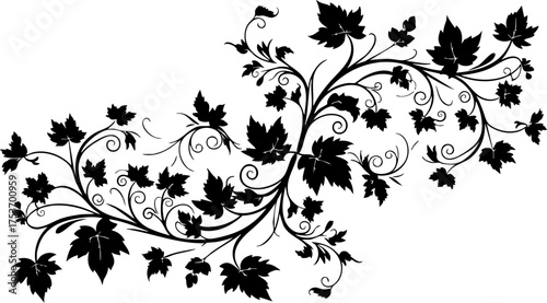 Elegant swirling vines and leaves design element for invitations, weddings, or nature-inspired creative projects, originally an SVG, now a PNG