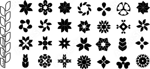 Set of shapes rotating black, icons for decorative accents in logos, creative digital design, branding elements, transparent background