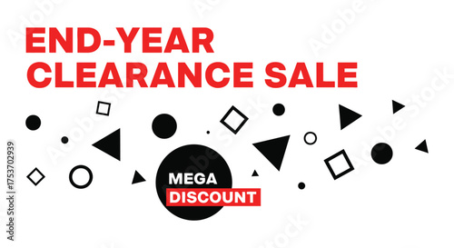 End-of-year clearance sale with mega discount and festive geometric shapes