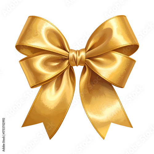 A digitally painted golden ribbon bow with intricate folds, a central knot, and long flowing ends