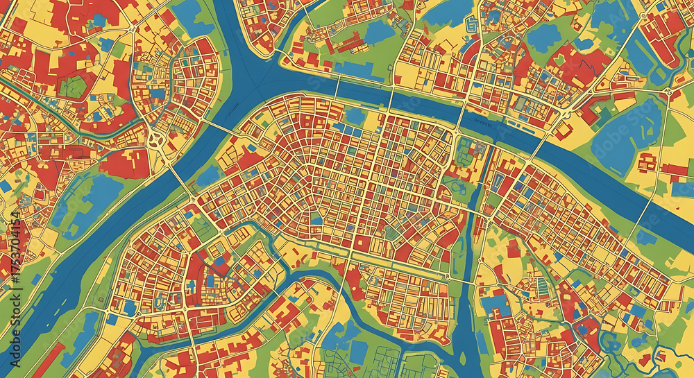 Obraz premium Abstract Cityscape A Colorful Aerial View of Urban Planning and Development