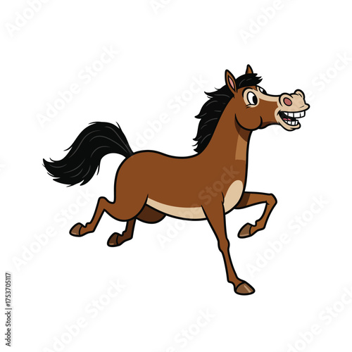 Cartoon Horse Running animal illustration equine mammal brown black mane tail happy isolated clipart drawing character vector design