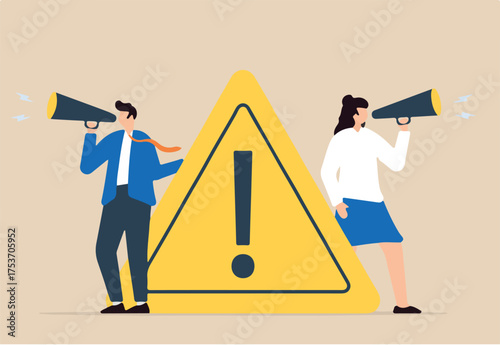Business people announce with megaphone and attention sign