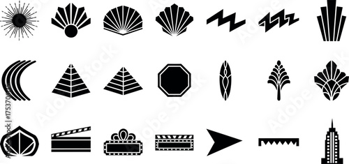Collection of art deco design elements vintage geometric shapes and icons vector illustration for graphic design projects