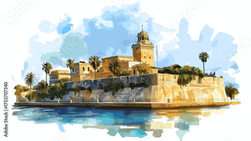 Castillo de San Marcos. Castillo de San Marcos hand drawn watercolor illustration