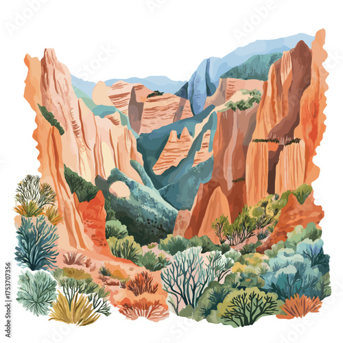 Copper Canyon. Copper Canyon hand drawn watercolor illustration
