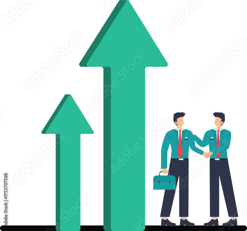 Dynamic businessman pursuing career growth and innovative opportunities, reaching for new heights with visionary leadership and a supportive hand up the ladder