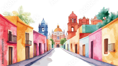 Mexico City Historic Centre. Mexico City Historic Centre hand drawn watercolor illustration