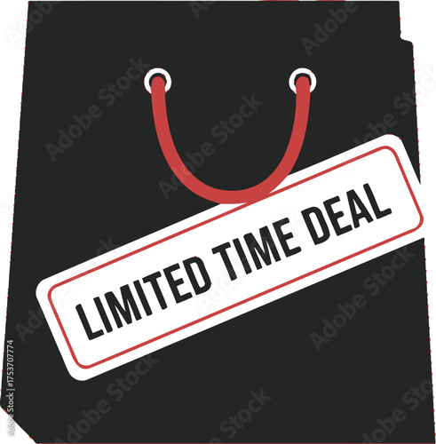 Black shopping bag with "Limited Time Deal" announcement, promoting a special offer.