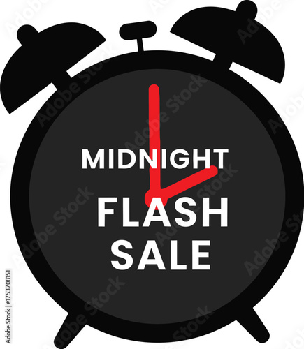 Urgent midnight flash sale announcement on vintage alarm clock