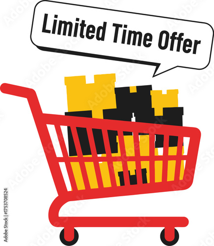 Shopping cart filled with boxes and a "Limited Time Offer" announcement.