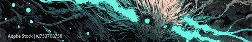 Abstract mystical creature with glowing eye. Dark ethereal entity and spiritual being. Fantasy art for horror and mystery concept.