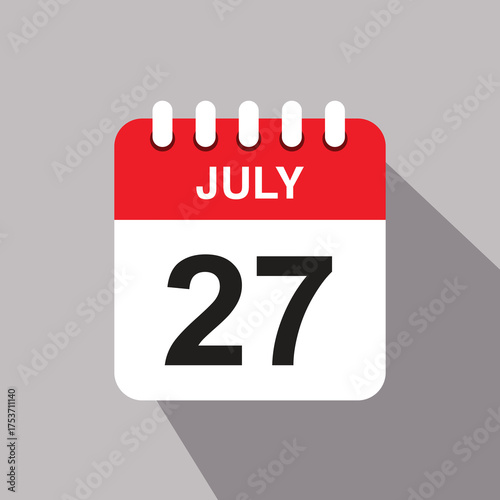 27 july calendar date icon. vector illustration with shadow design