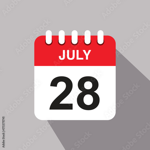 28 july calendar date icon. vector illustration with shadow design