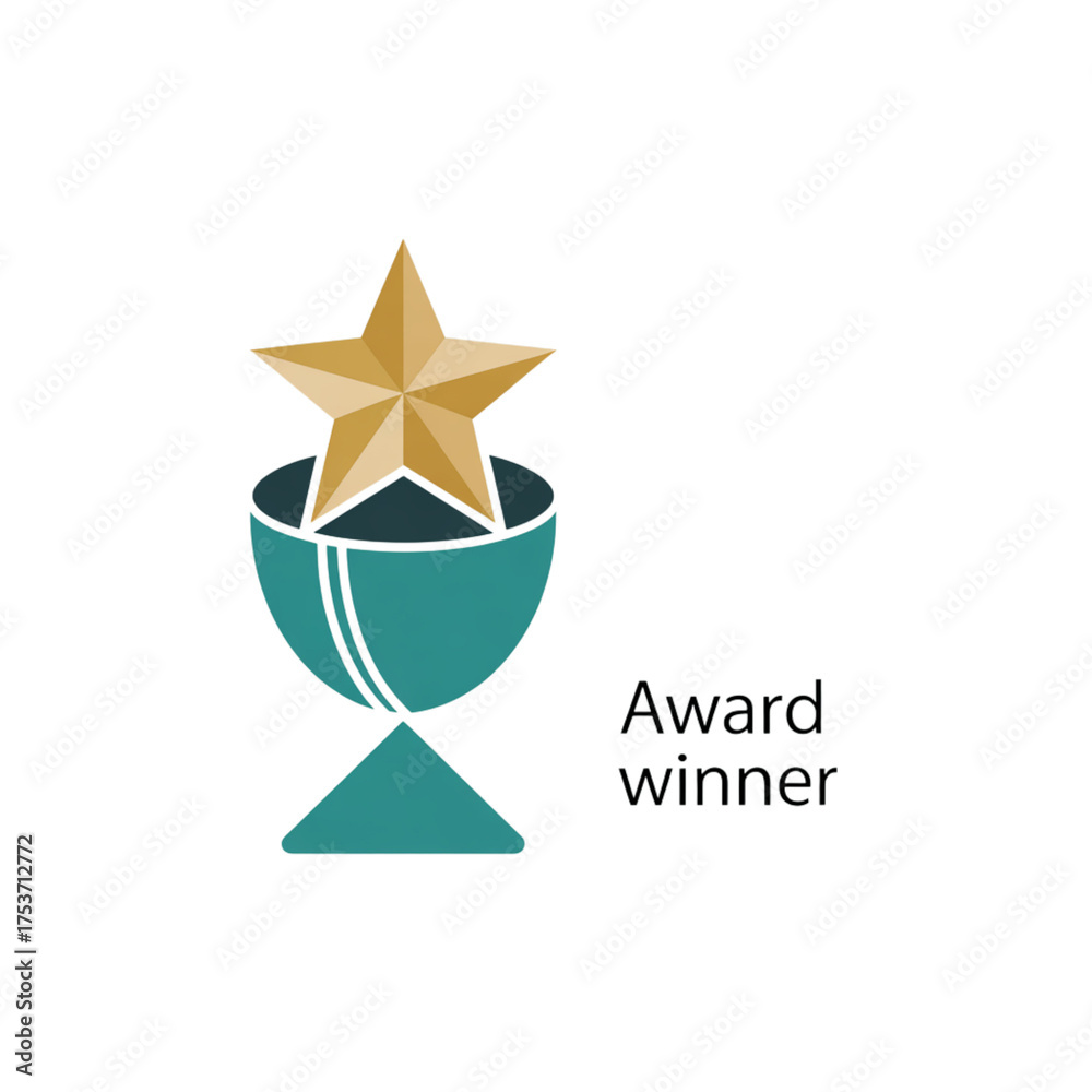 Fototapeta premium Golden star inside a teal trophy cup with text