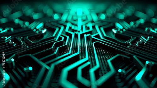 Deep teal circuit board with copper wiring