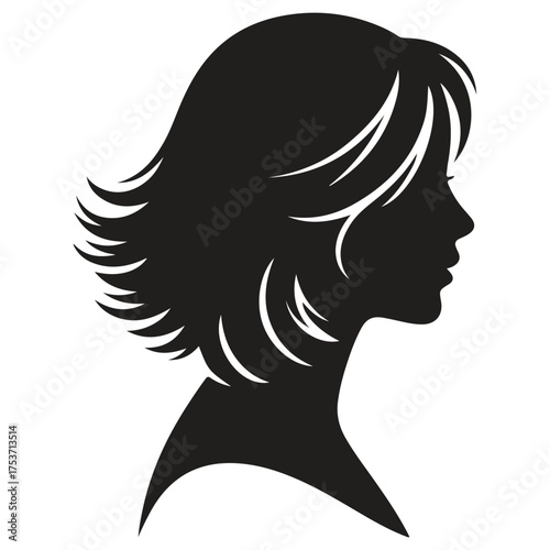 Woman s profile silhouette with wavy bob hairstyle silhouette