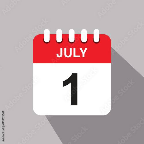 1 july calendar date icon. vector illustration with shadow design