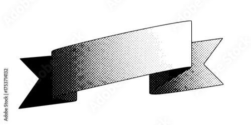 Halftone Gradient Dot Ribbon Banner Flat Vector Element	