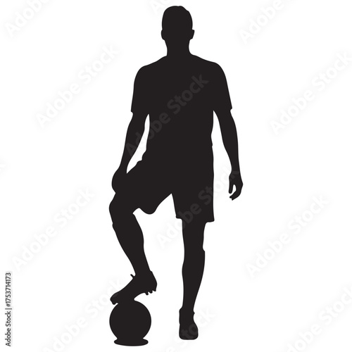 Soccer player standing with ball silhouette