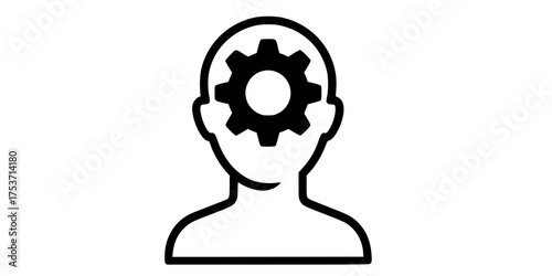 Profile Settings Cogwheel in Head Outline Flat Vector Icon	
