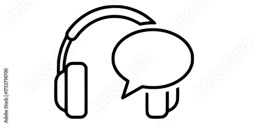 Line Art Customer Support Headset and Bubble Flat Vector Icon	