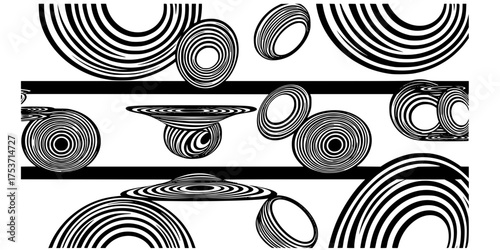 Seamless Bold Concentric Circles Rings Vector Pattern Op-Art	