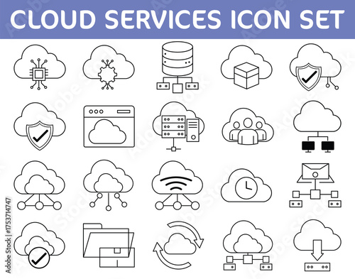 Line Art Icon Set for Cloud Computing and Data Services