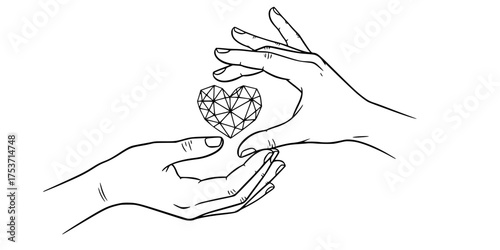 Minimalist Hands Holding Geometric Heart Flat Vector Graphic	