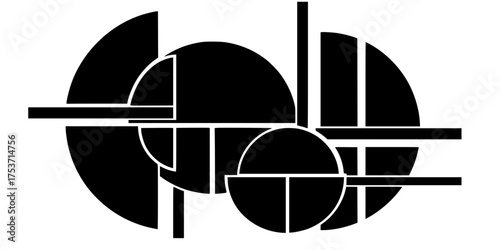 Neo-Brutalism Intersecting Semicircles and Bold Lines Vector	