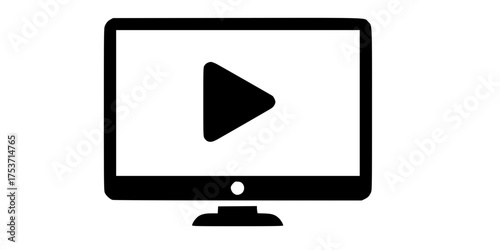 Clean Play Button in Monitor Screen Flat Vector Icon	