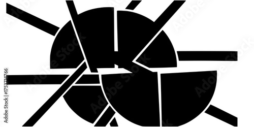 Neo-Brutalism Intersecting Semicircles and Bold Lines Vector	